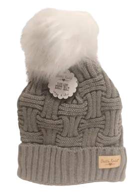 Gray Plush Lined knit hat -one size