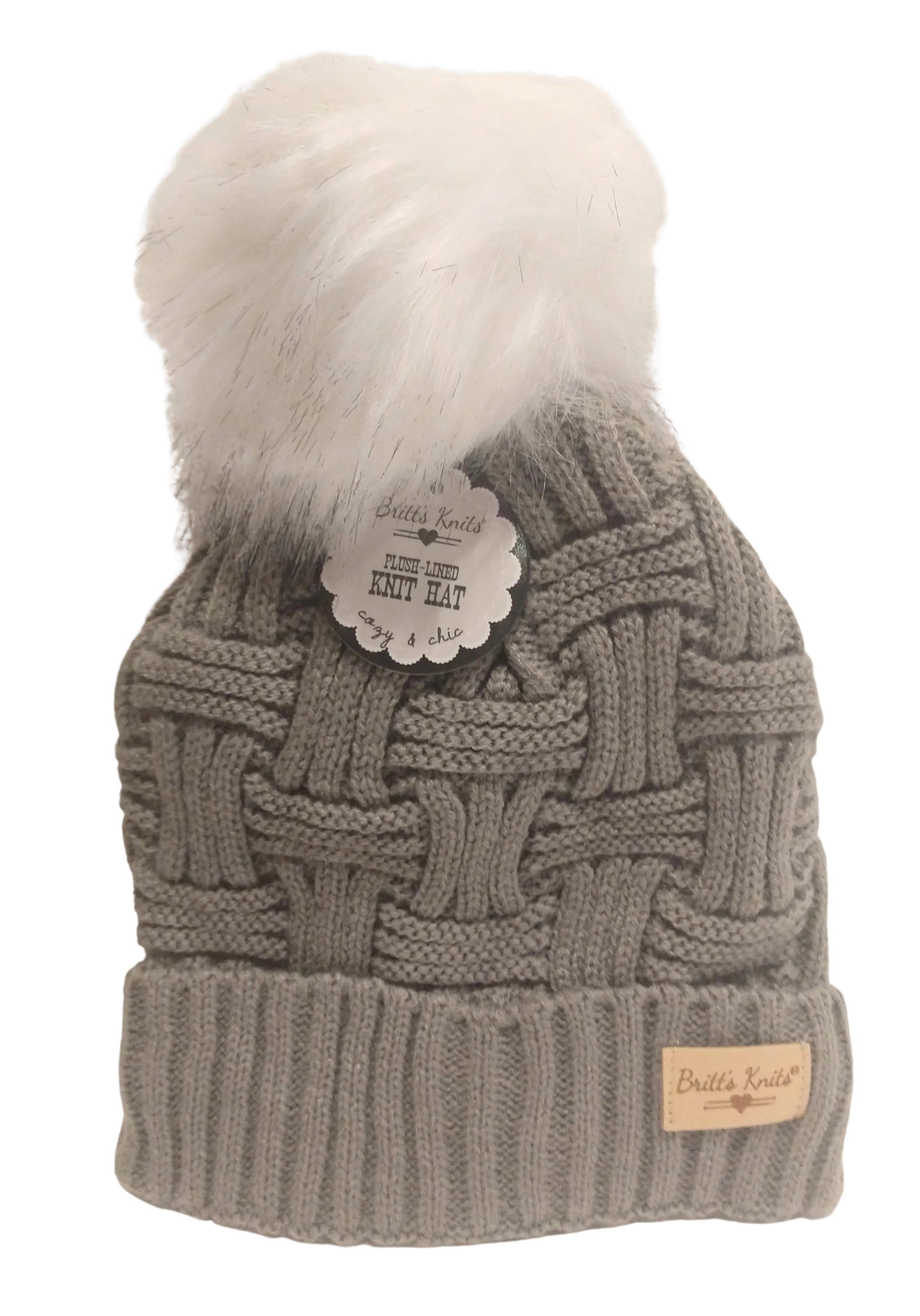 Gray Plush Lined knit hat -one size