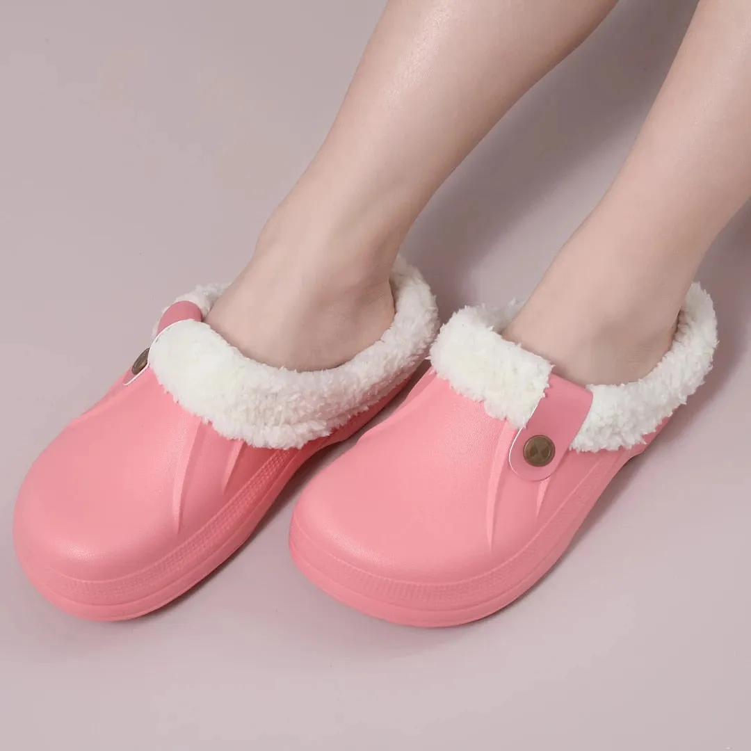 Groovywish Plush Winter Slippers Women Heel Support Waterproof Slides