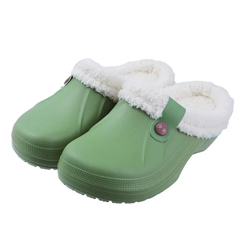 Groovywish Plush Winter Slippers Women Heel Support Waterproof Slides