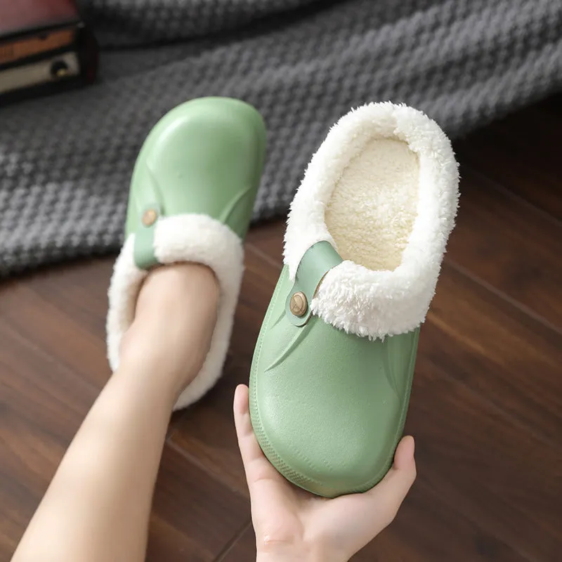 Groovywish Plush Winter Slippers Women Heel Support Waterproof Slides