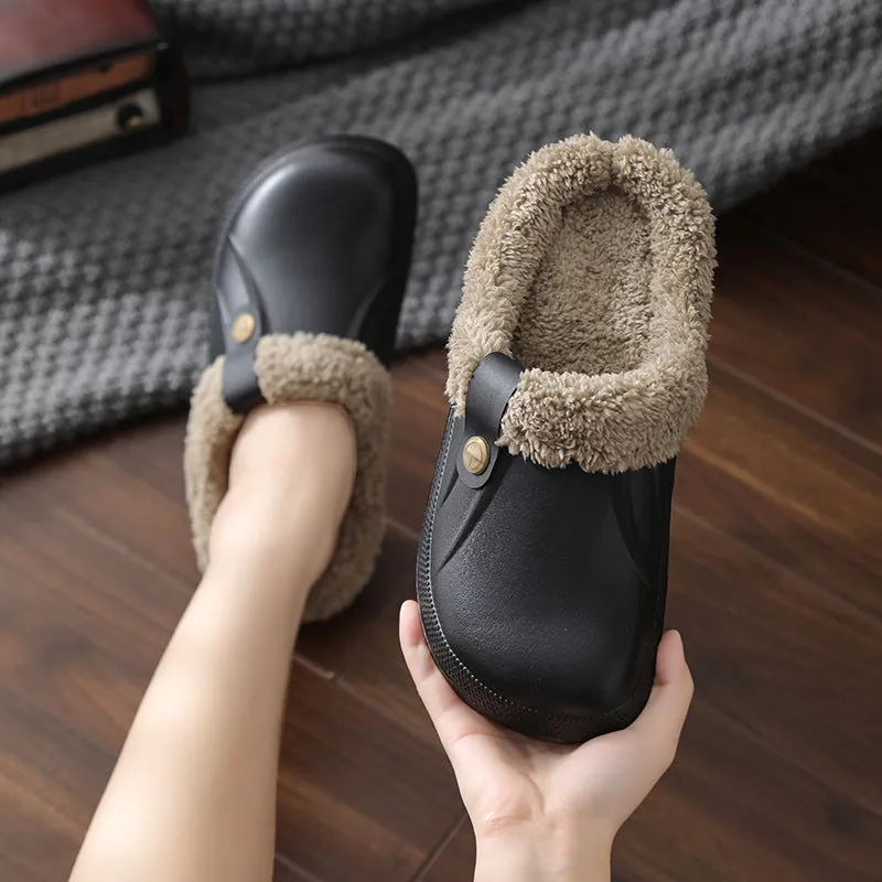 Groovywish Plush Winter Slippers Women Heel Support Waterproof Slides