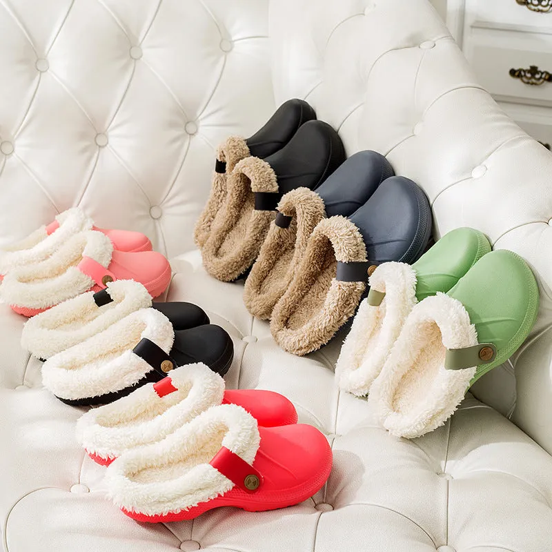 Groovywish Plush Winter Slippers Women Heel Support Waterproof Slides