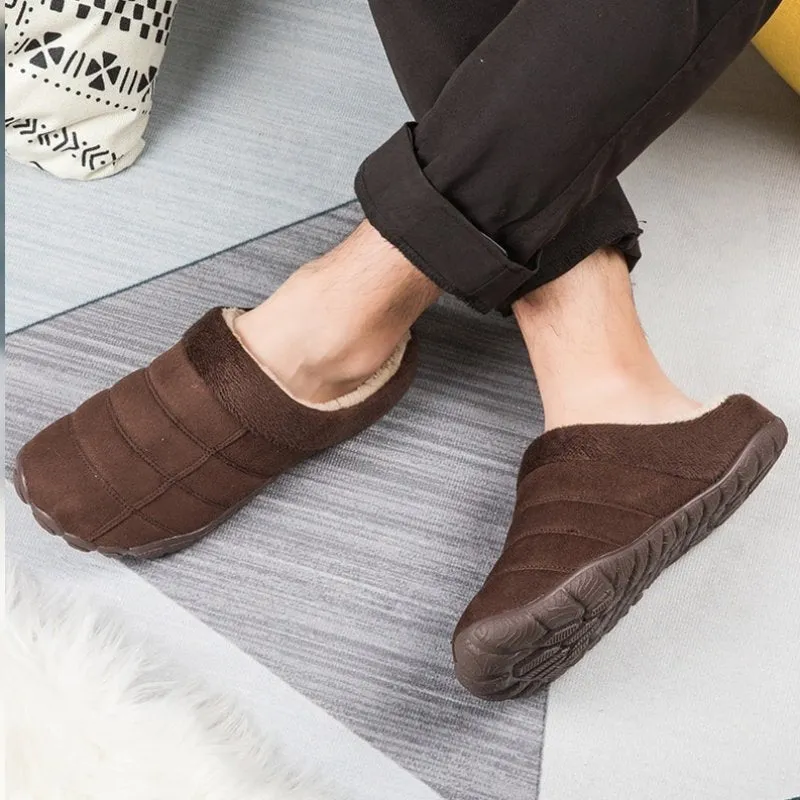 Groovywish Winter Fur Slippers For Men Suede Interior Shoes