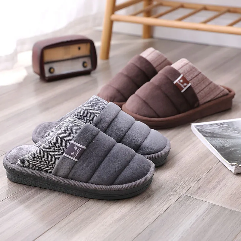 Groovywish Winter Men Home Slippers Round Toe Smooth Fur