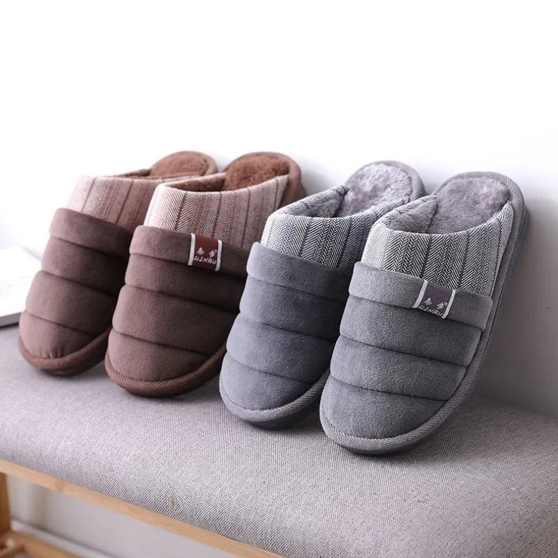 Groovywish Winter Men Home Slippers Round Toe Smooth Fur