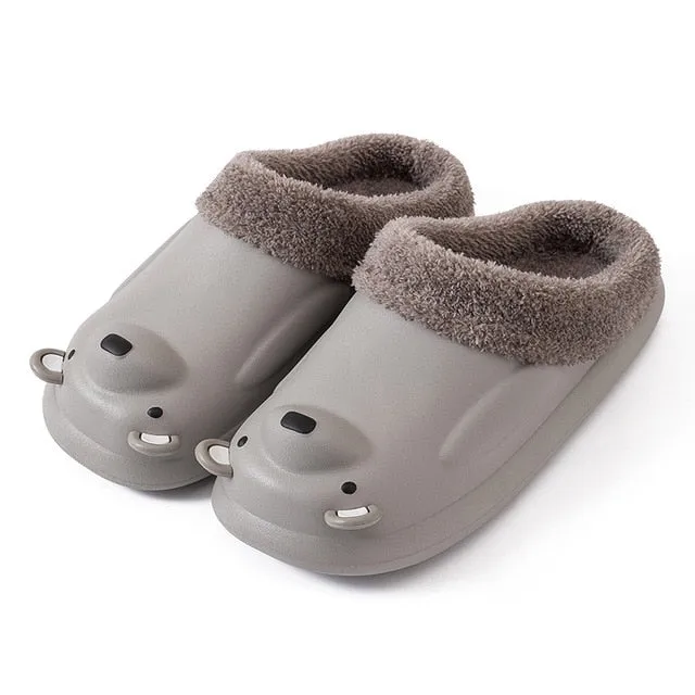 Groovywish Women Cute Bear Winter Fur Slippers Family Home Slides