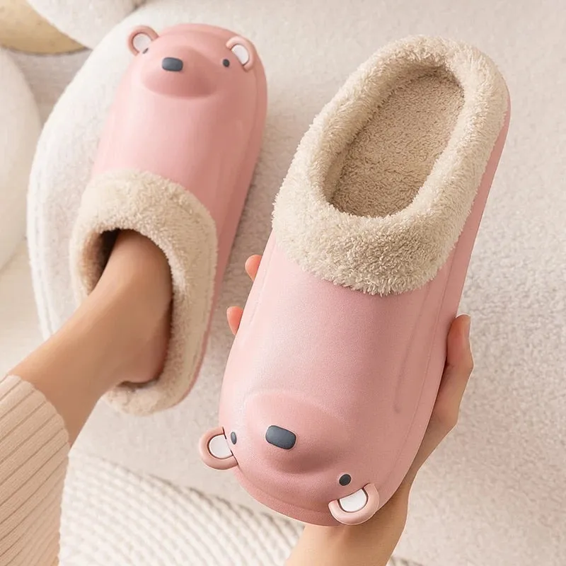 Groovywish Women Cute Bear Winter Fur Slippers Family Home Slides