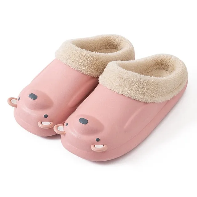 Groovywish Women Cute Bear Winter Fur Slippers Family Home Slides