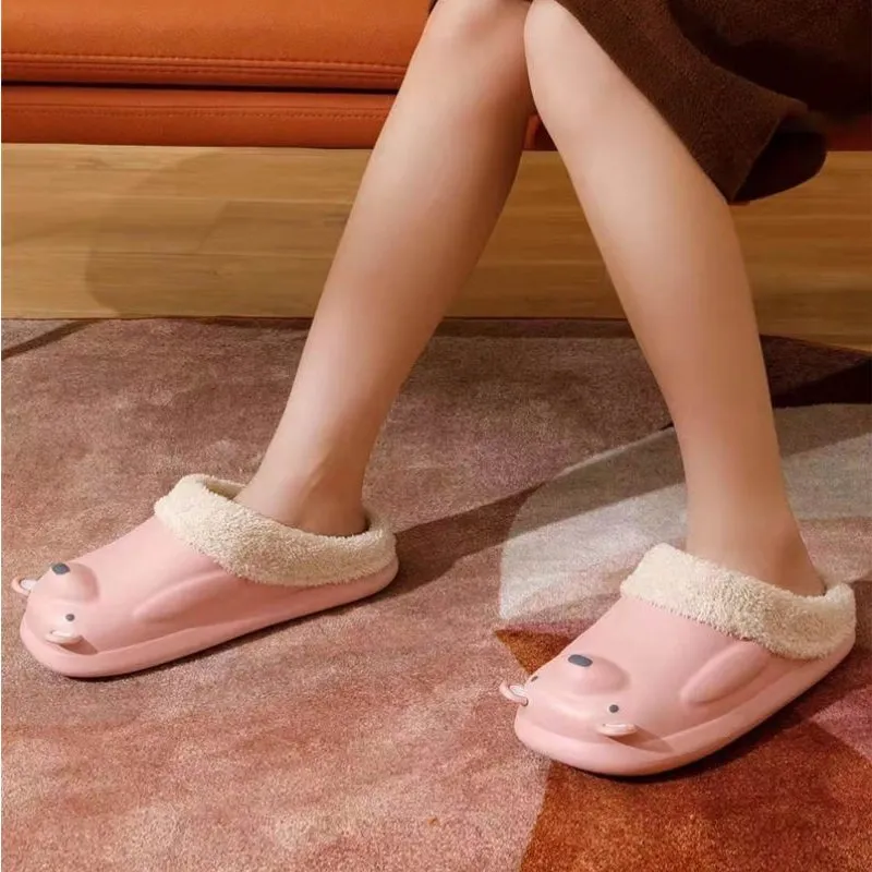 Groovywish Women Cute Bear Winter Fur Slippers Family Home Slides