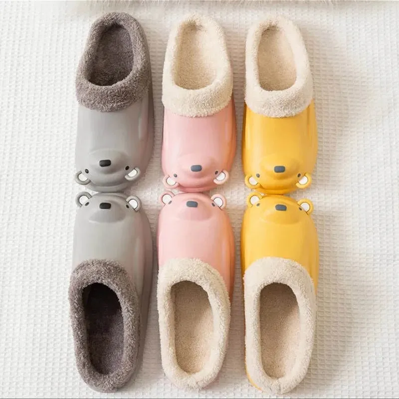 Groovywish Women Cute Bear Winter Fur Slippers Family Home Slides