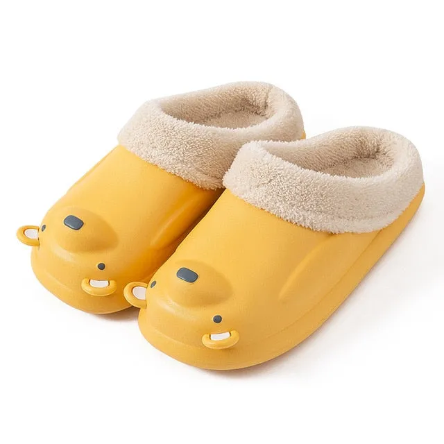 Groovywish Women Cute Bear Winter Fur Slippers Family Home Slides