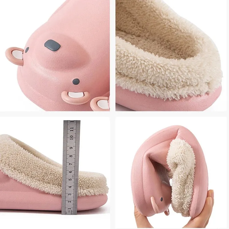 Groovywish Women Cute Bear Winter Fur Slippers Family Home Slides