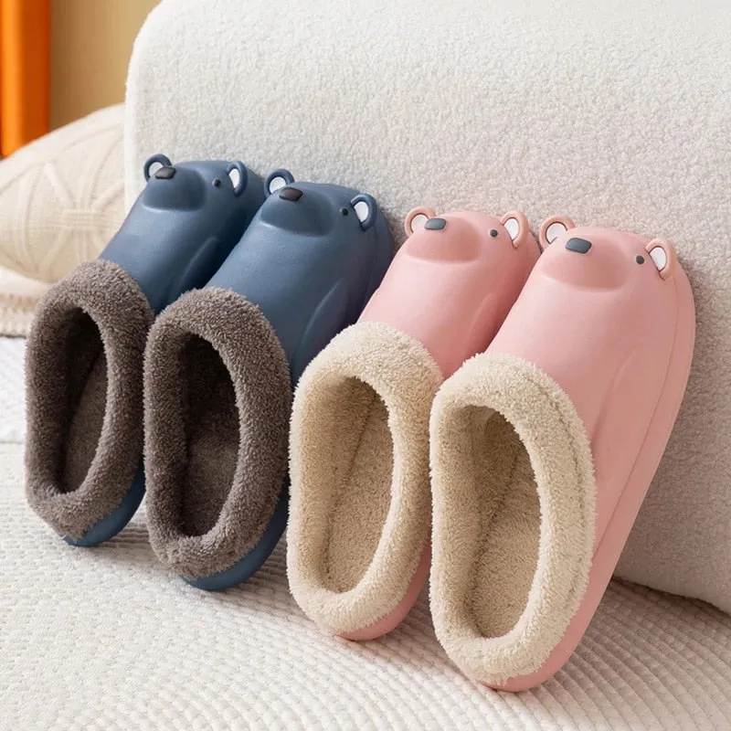 Groovywish Women Cute Bear Winter Fur Slippers Family Home Slides