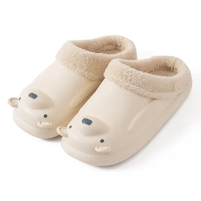 Groovywish Women Cute Bear Winter Fur Slippers Family Home Slides