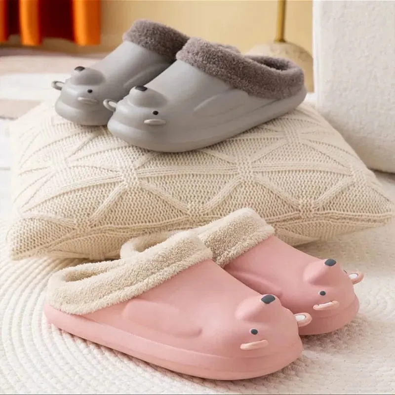 Groovywish Women Cute Bear Winter Fur Slippers Family Home Slides