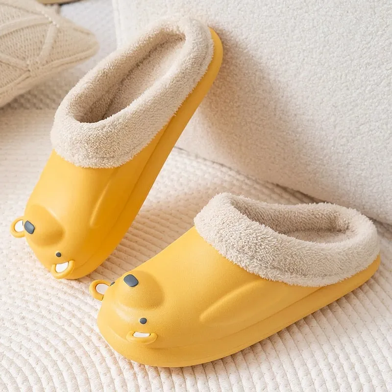 Groovywish Women Cute Bear Winter Fur Slippers Family Home Slides