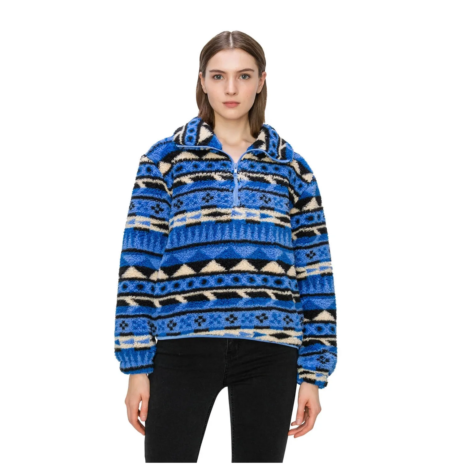 Half Zip-Up Sherpa Pullover - Sonic Blue