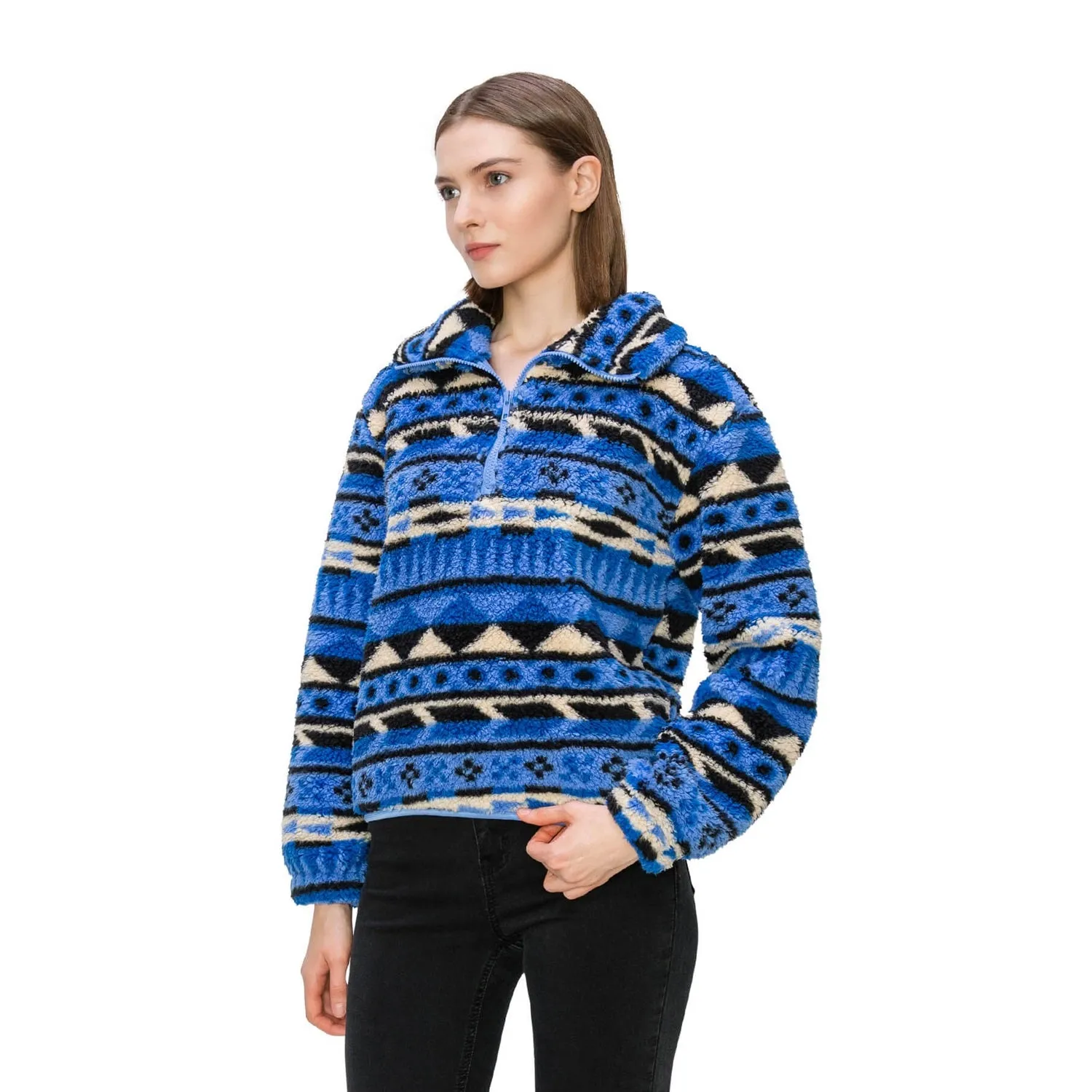 Half Zip-Up Sherpa Pullover - Sonic Blue