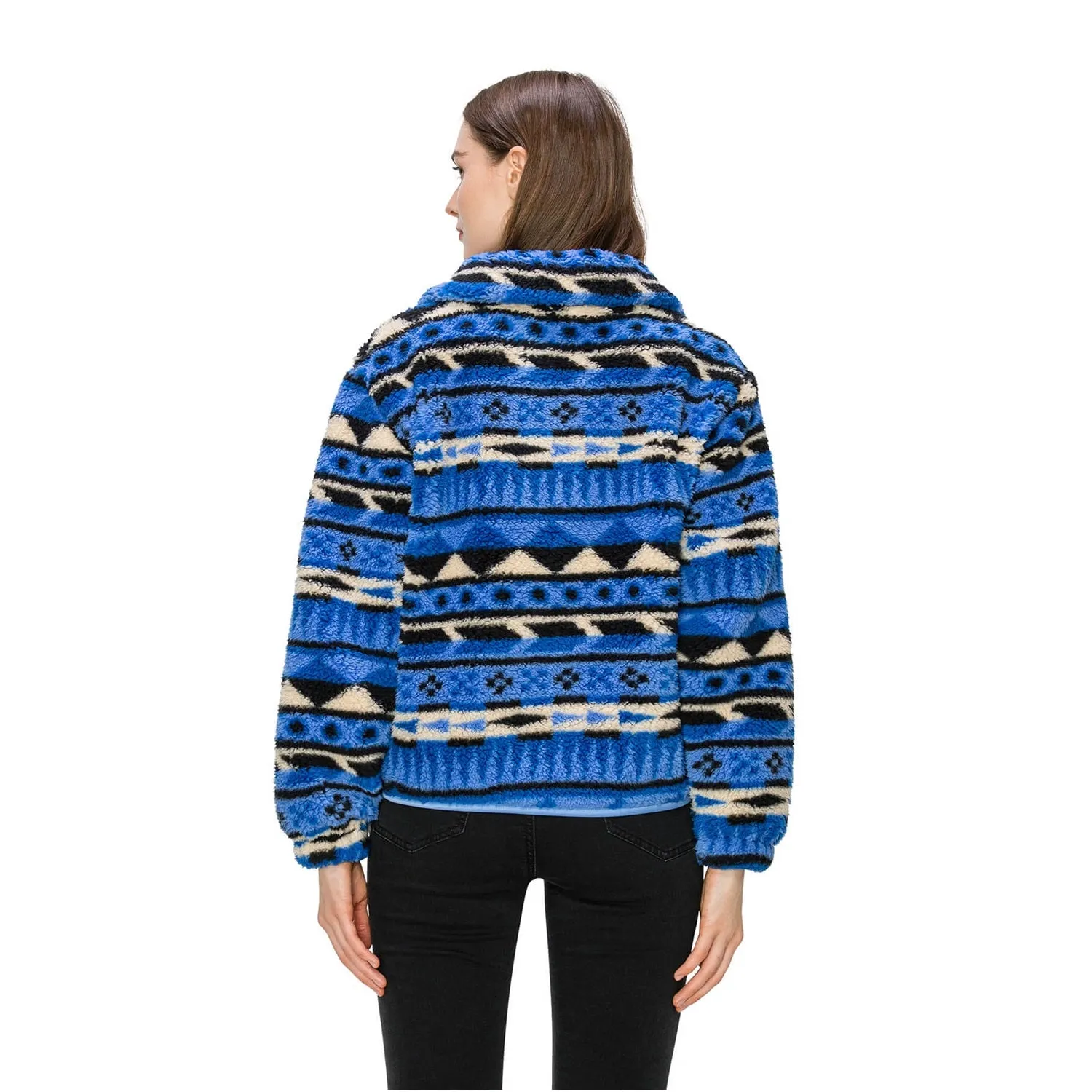 Half Zip-Up Sherpa Pullover - Sonic Blue