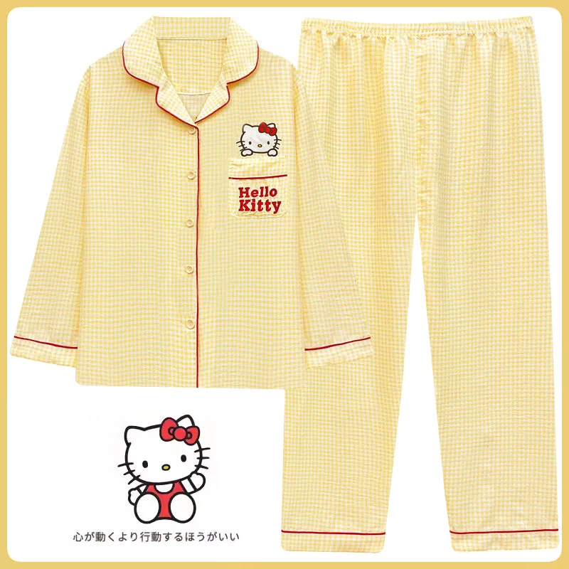 Hellokitty Pajamas Women's Spring and Autumn Long-sleeved Cute Cartoon Pajamas Set