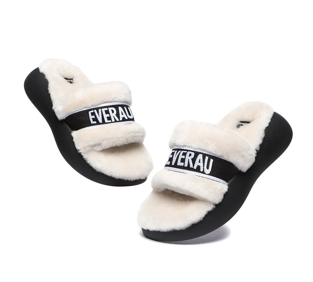 High Platform Sheepskin Wool Slides Women Flossy Slipper