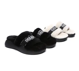 High Platform Sheepskin Wool Slides Women Flossy Slipper