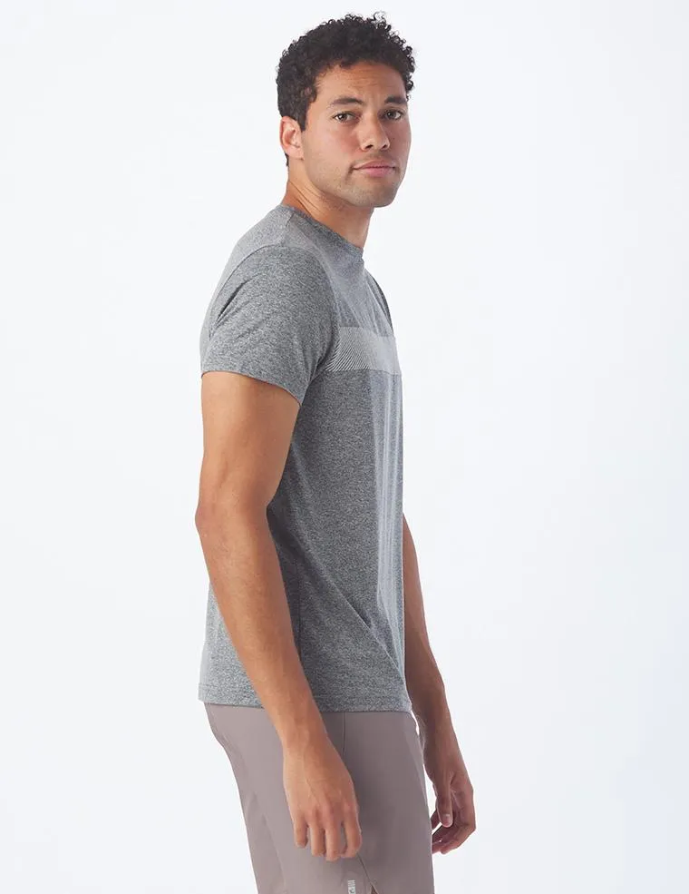 Ionian Short Sleeve: Charcoal Heather and White Stripe