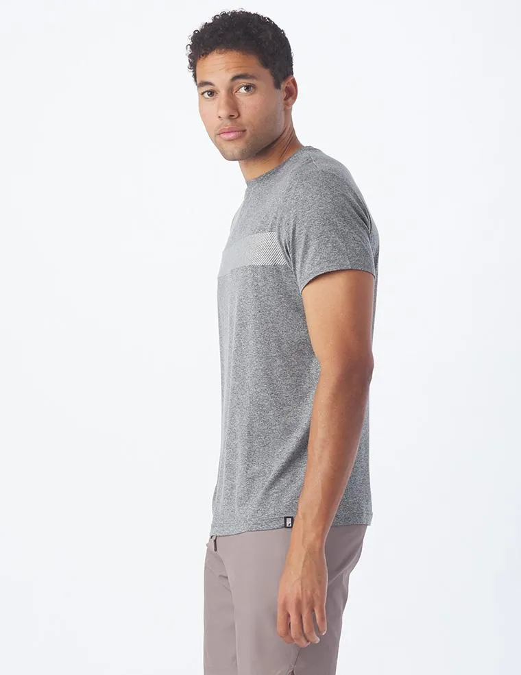 Ionian Short Sleeve: Charcoal Heather and White Stripe