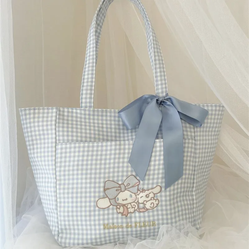 Japanese Cinnamoroll Plaid Large-Capacity Handbag Cosmetic Bag