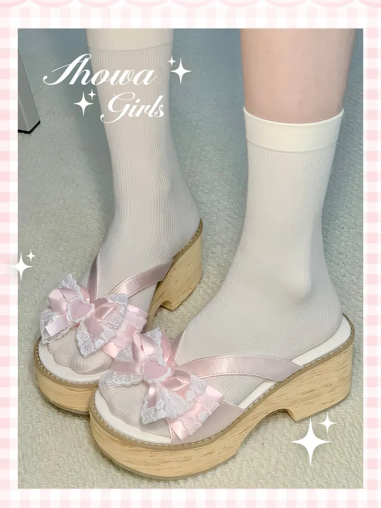 Japanese style bow thick-soled slippers