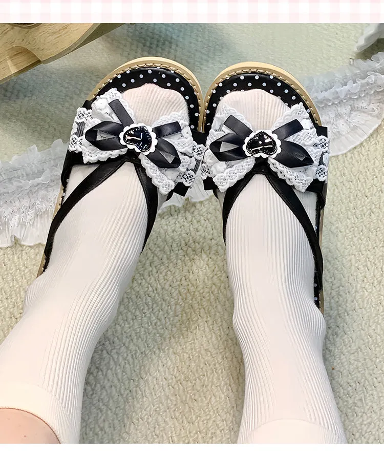 Japanese style bow thick-soled slippers