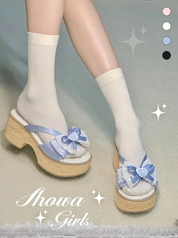 Japanese style bow thick-soled slippers