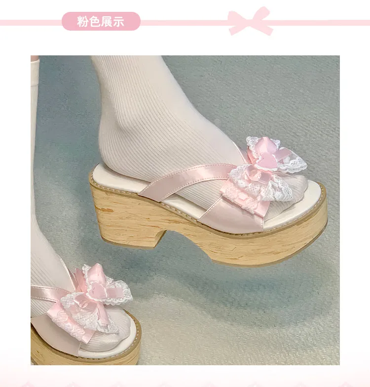 Japanese style bow thick-soled slippers