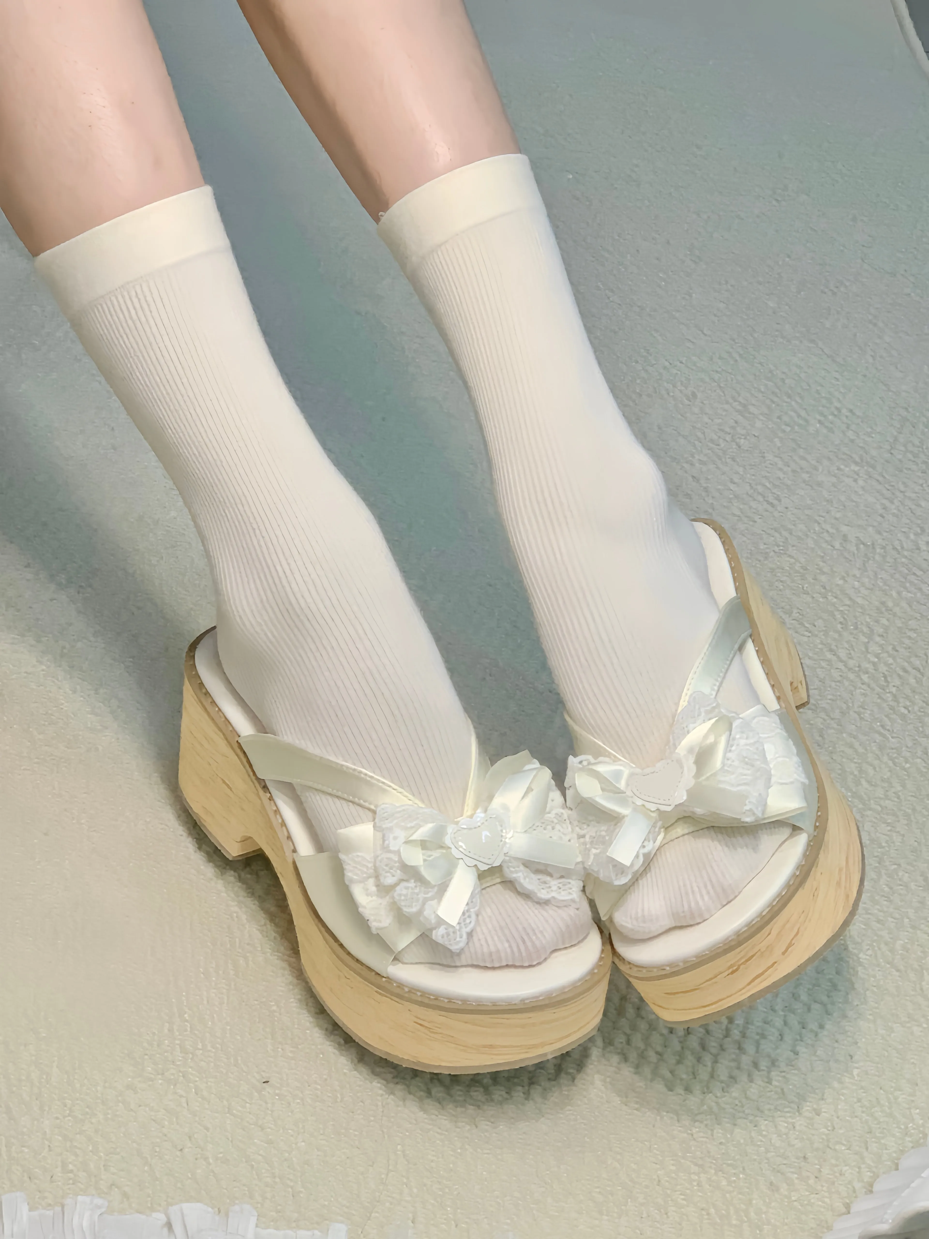 Japanese style bow thick-soled slippers