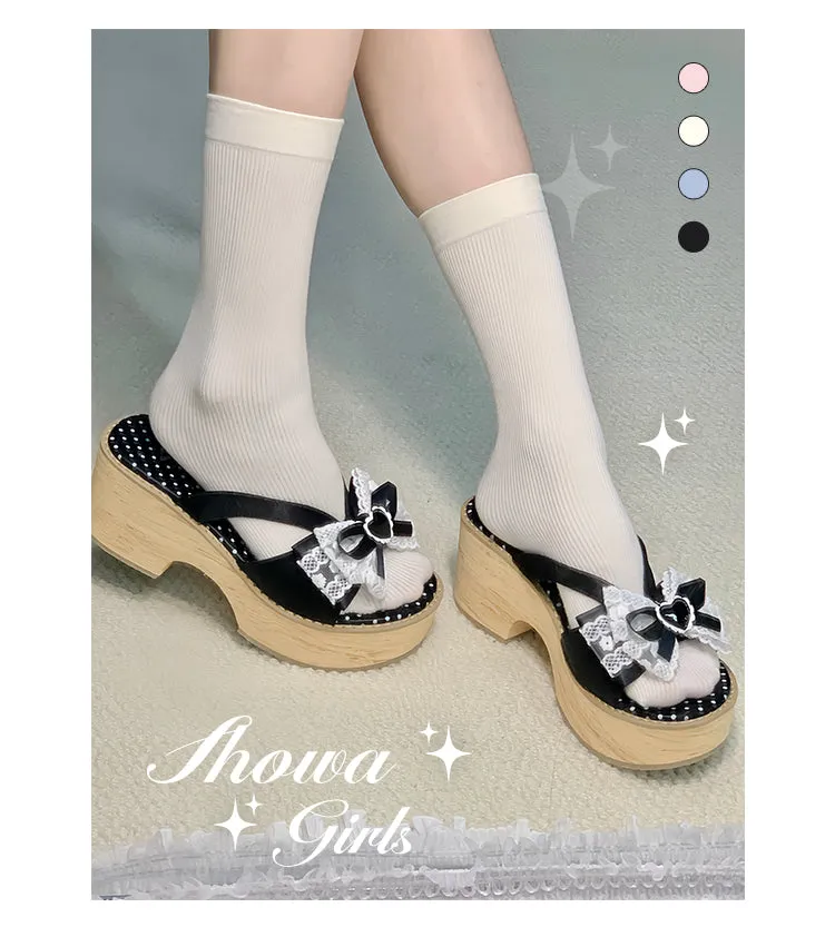 Japanese style bow thick-soled slippers