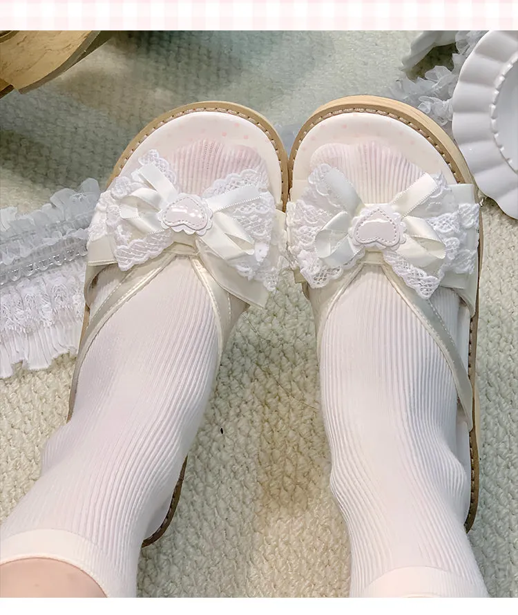 Japanese style bow thick-soled slippers