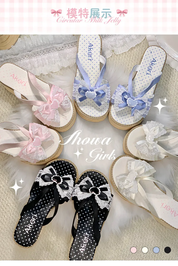 Japanese style bow thick-soled slippers