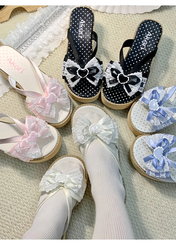 Japanese style bow thick-soled slippers