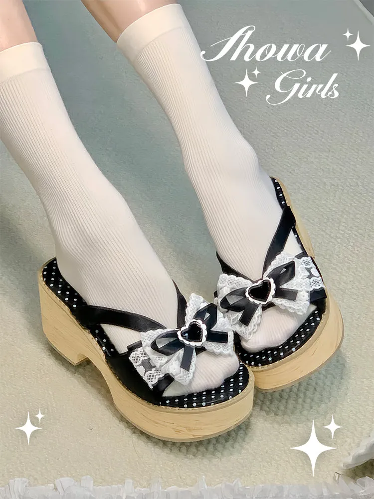 Japanese style bow thick-soled slippers