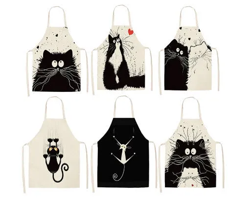 Kitchen Apron Funny  Cat Printed Sleeveless Cotton Linen