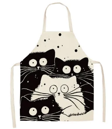 Kitchen Apron Funny  Cat Printed Sleeveless Cotton Linen