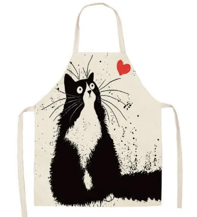 Kitchen Apron Funny  Cat Printed Sleeveless Cotton Linen