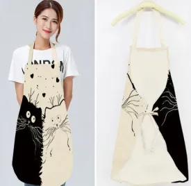 Kitchen Apron Funny  Cat Printed Sleeveless Cotton Linen