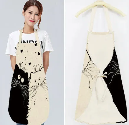 Kitchen Apron Funny  Cat Printed Sleeveless Cotton Linen