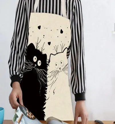 Kitchen Apron Funny  Cat Printed Sleeveless Cotton Linen