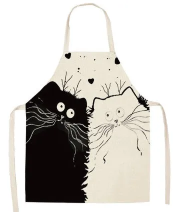 Kitchen Apron Funny  Cat Printed Sleeveless Cotton Linen