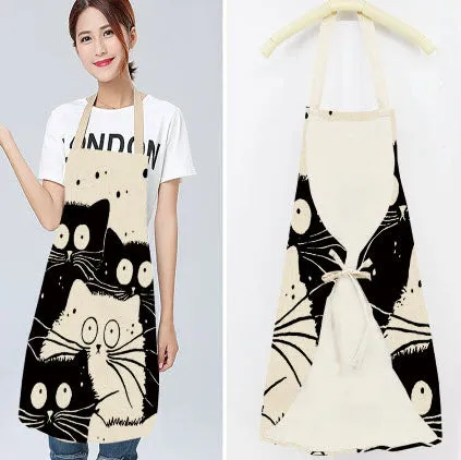 Kitchen Apron Funny  Cat Printed Sleeveless Cotton Linen