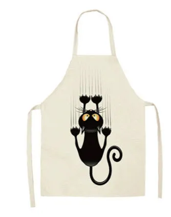 Kitchen Apron Funny  Cat Printed Sleeveless Cotton Linen