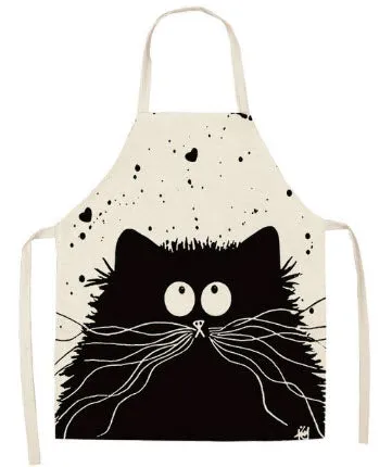 Kitchen Apron Funny  Cat Printed Sleeveless Cotton Linen